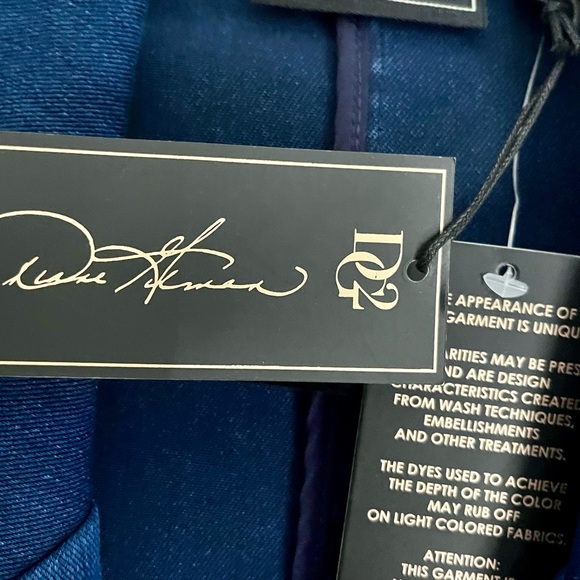 Diane Gilman Denim Blue Knit Blazer Notched Lapels Single Button Closure - Picture 3 of 7